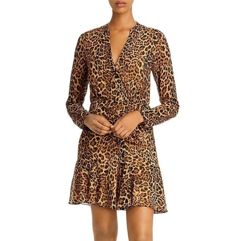 $250Jay Godfrey The Kirk Leopard Print Mini Dress Long Sleeve Size 4 NWT